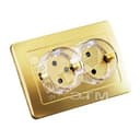 Розетка двойная скрытая с заземлением со шторками (стакан) золото HEGEL