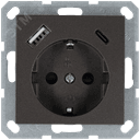 Розетка Schuko с USB A+C с защитными шторками 16A 250V~ 2P+T USB 25W, цвет Мокко