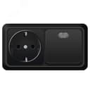 Блок UNIVersal серия Олимп, о/у, выключатель одноклавишный с подсветкой 10А + розетка с/з 16A, 220В, горизонтальный черный Универсал