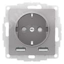 РОЗЕТКА ATLASDESIGN 16А c 2 USB A+A, 5В/2,4А, 2х5В/1,2А, механизм, АЛЮМИНИЙ