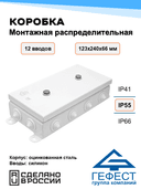 Коробка монтажная распределительная Гефест КМ-1224, 123х240х66, 12 вводов, IP55, без DIN-рейки, металлическая