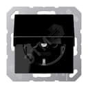Штепсельная розетка SCHUKO одинарная, с заземлением, с крышкой, без шторок, 16A, 250В  (механизм + накладка, без рамки). Серия A500  Материал- термопласт  Цвет- черный