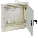 Шкаф мультимедиа LINEA R 1 комната 400х400мм дверь стекло цвет белый RAL9016 (в комплекте корпус. дверь. держатель роутера. патч-панель. кольца для организации кабеля. 2 провода заземления. 4 болта для монтажа в нише. 6 сальников. 12 модулей key ITK