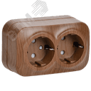 GLORY Розетка двухместная наружная с заземлением  с защитной шторкой дуб