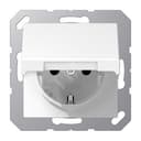 Штепсельная розетка SCHUKO одинарная, с заземлением, с крышкой, с шторками, 16A, 250В  (механизм + накладка, без рамки). Серия A500  Материал- термопласт  Цвет- белый