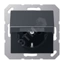 Штепсельная розетка SCHUKO одинарная, с заземлением, с крышкой, с шторками, 16A, 250В  (механизм + накладка, без рамки). Серия A500  Материал- термопласт  Цвет- матовый антрацит