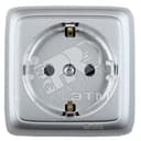 Розетка наружная с заземлением с изоляционной пластиной со шторками (стакан) серебро