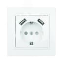 Розетка Минск 1-местная СП с заземлением 16А белая с защитными шторками с 2 USB 2,1А EKF