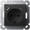 Розетка Schuko с USB A+C с защитными шторками 16A 250V~ 2P+T USB 25W, цвет черный матовый (soft touch)