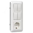 Прима С/У БЛОК: розетка с заземлением + выключатель двухклавишный + выключатель двухклавишный белый Systeme Electric