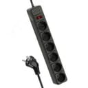 Сетевой фильтр  1,8м 6 гнезд, пвс 3х1мм2, черный, с заземлением, индикатор сети, КОСМОС