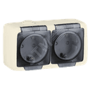 Alfa Розетка двухместная, с пылевлагозащитой, со шторками, с заземляющими контактами, открытой установки, белый