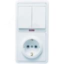 БЭЛЛА Блок БКВР-055 Выключатель двухклавишный с индикацией + розетка с заземлением белый