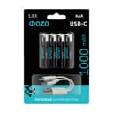 Аккумулятор литиевый AAA 1.5В Li-Ion 1000мВт.ч 660мА.ч зарядка от Type-C шнур в комплекте BL-4 (уп.4шт) ФАZА 5061668