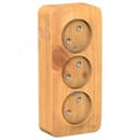 Розетка BLANCA наружная трехпостовая, без заземления, со шторками, с изолирующей пластиной, 16А, 250В, ясень