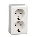 ХИТ Розетка двойная наружная белая с заземлением без шторок изолирующая пластина 16А 250В