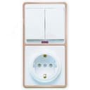 БЭЛЛА Блок БКВР-210 Выключатель двухклавишный с подсветкой + розетка с заземлением со шторками золото