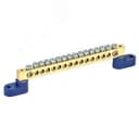 Шина "N" нулевая 8х12 мм на двух угловых синих изоляторах 16 групп, REXANT