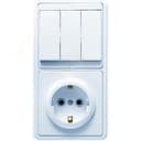 БЭЛЛА Блок комбинированны скрытой установки (техклавишный выключатель+розетка с заземляющим контактом) БКВР-033, белый