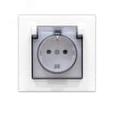 Розетка одноместная с прозрачной крышкой UNIVersalсерия Афинас/з, с/у, 16А, 220В, белая (еврослот), механизм