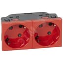 Mosaic-New Розетка двойная с заземлением красная механическая блокировка с отверстиями под углом 45 град.