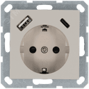 Розетка Schuko с USB A+C с защитными шторками 16A 250V~ 2P+T USB 25W, цвет Тауп