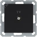 Розетка TV9.5 мм проходная с накладкой, цвет черный матовый (soft touch)