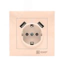 Валенсия розетка 1-местная с/з 16А кремовая с защ. штор. с 2 USB 2,1А