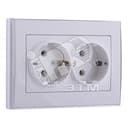 RAIN Розетка двойная с заземлением керамика белая с боковой вставкой хром Lezard