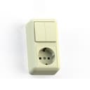 ОПТИМА Блок комбинированный открытой установки (двухклавишный выключатель+ розетка с заземляющим контактом) БКВР-428, слоновая кость