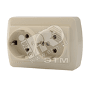 Демет Розетка двойная с/з закрытый корпус крем Lezard