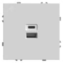 Розетка 2-местная USB + Type C (механизм), 250В, 20W, серия Эмили, белый фарфор, soft touch