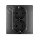 ETIKA Розетка двойная с заземлением со шторками антрацит автоматические зажимы