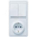 БЭЛЛА Блок комбинированны скрытой установки (двухклавишный выключатель+розетка с заземляющим контактом) БКВР-032, белый