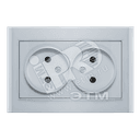 Розетка Бриллиант двойная без заземления с защитной шторкой серебро