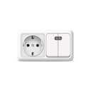 Блок ОП Олимп 2-кл. вык. с подсветкой + роз. с заземл. горизонт. бел. UNIVersal О0037