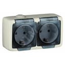 Alfa Розетка двухместная, с пылевлагозащитой, с заземляющими контактами, открытой установки, слоновая кость HEGEL