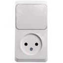 ЭТЮД Блок открытой установки Розетка без заземления + Выключатель одноклавишный белый