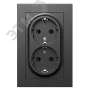 ATLASDESIGN РОЗЕТКА двойная с заземлением со шторками, 16А, в сборе, БАЗАЛЬТ