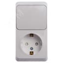 ЭТЮД блок открытой установки Розетка с зеземлением со шторками + Выключатель 1-клавиш., белый