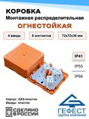 Коробка монтажная распределительная огнестойкая Гефест КМ-О (6к)-IP41-s, 72х72х36, 4 ввода