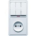 БЭЛЛА Блок БКВР-212 Выключатель трехклавишный с индикацией + розетка белый