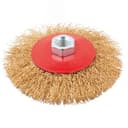 Корщетка-колесо с наклоном, гайка М14, стальная волнистая латунированная проволока 100 мм