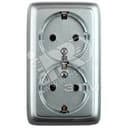 Розетка двойная наружная с заземлением с изоляционной пластиной серебро (стакан)