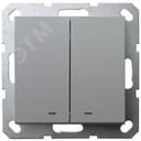 Выключатель двухклавишный со светодиодами 10A 250V~ с накладкой, цвет Алюминий