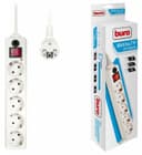 Удлинитель с сетевым фильтром 5х5м с заземл. 10А IP20 500SH-5-W 2.2кВт CCA бел. BURO 992295