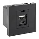 Розетка USB A+C, 2.1А, 2 гнезда, без индикатора, черная, матовая EKF