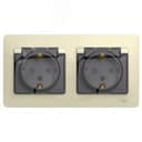 Розетка GLOSSA двойная с заземлением со шторками в сборе IP44 бежевый