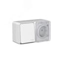 AtlasDesign PROFI IP54 блок открытого монтажа: розетка с заземлением со шторками 16А, выключатель 1-клав.10А, серый Systeme Electric