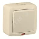 Переключатель одноклавишный наружный с индикацией слоновая кость 10А